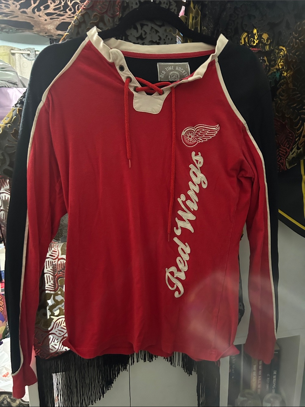Detroit Red Wings Lace-Up Long Sleeve Tee - Red/Black